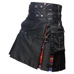 Men's Black Hybrid Utility Kilt – Scottish Modern Fashion Kilt with Tartan Pleats & Cargo Pocket