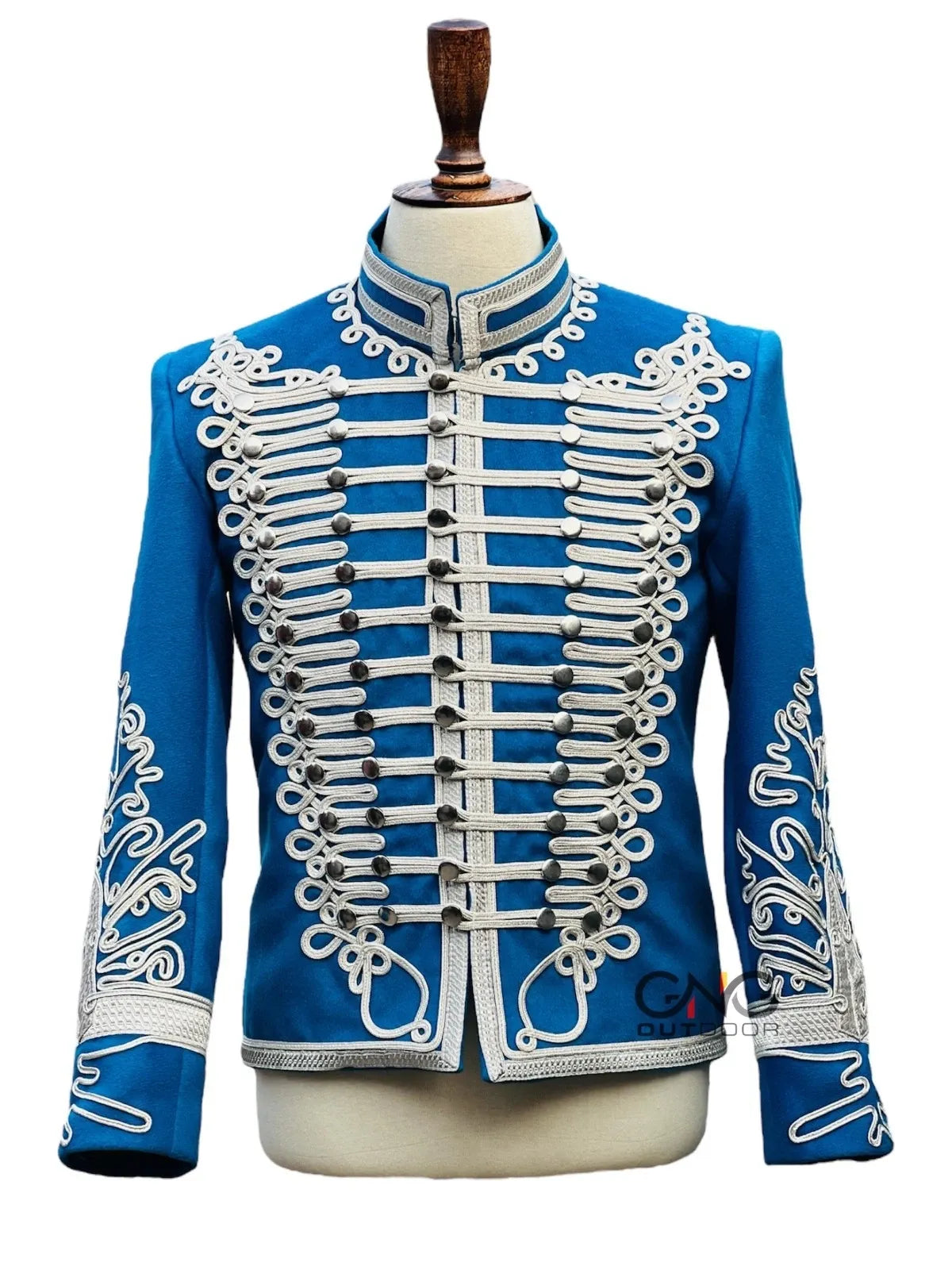Sky Blue Napoleonic Hussar Wool Military uniform jacket Handmade Scottish Jacket