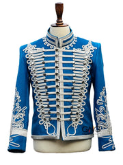 Sky Blue Napoleonic Hussar Wool Military uniform jacket Handmade Scottish Jacket