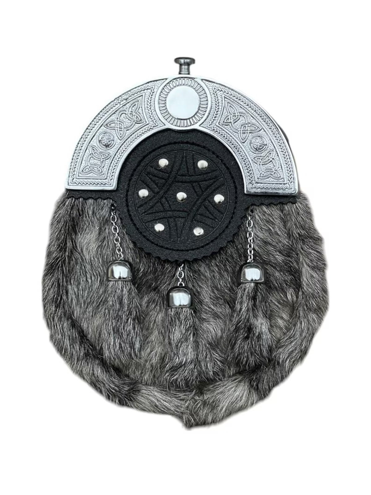 Men's Scottish Chrome Plate Sporran | 3 Tassels | Celtic Design | Kilt Sporran With Chain Belt