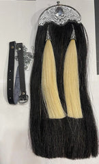 Scottish Full Dress Black Horse Hair Sporran | Silver Chrome Thistle Cantle | 2 Tassels | Bagpipe Kilt Sporran | Chain Belt