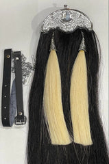 Scottish Full Dress Black Horse Hair Sporran | Silver Chrome Thistle Cantle | 2 Tassels | Bagpipe Kilt Sporran | Chain Belt
