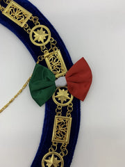 Masonic Regalia Grand Lodge Round Gold Metal Chain Collar on Blue Velvet