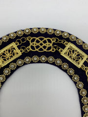 Masonic Grand Lodge Master Mason Gold Chain Collar on Blue Velvet with Beaded Trim
