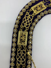 Masonic Grand Lodge Master Mason Gold Chain Collar on Blue Velvet with Beaded Trim
