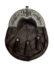 Scottish Brown Sporran With Thistle Cantle | 3 Tassel Highland Kilt Sporran With Chain Belt