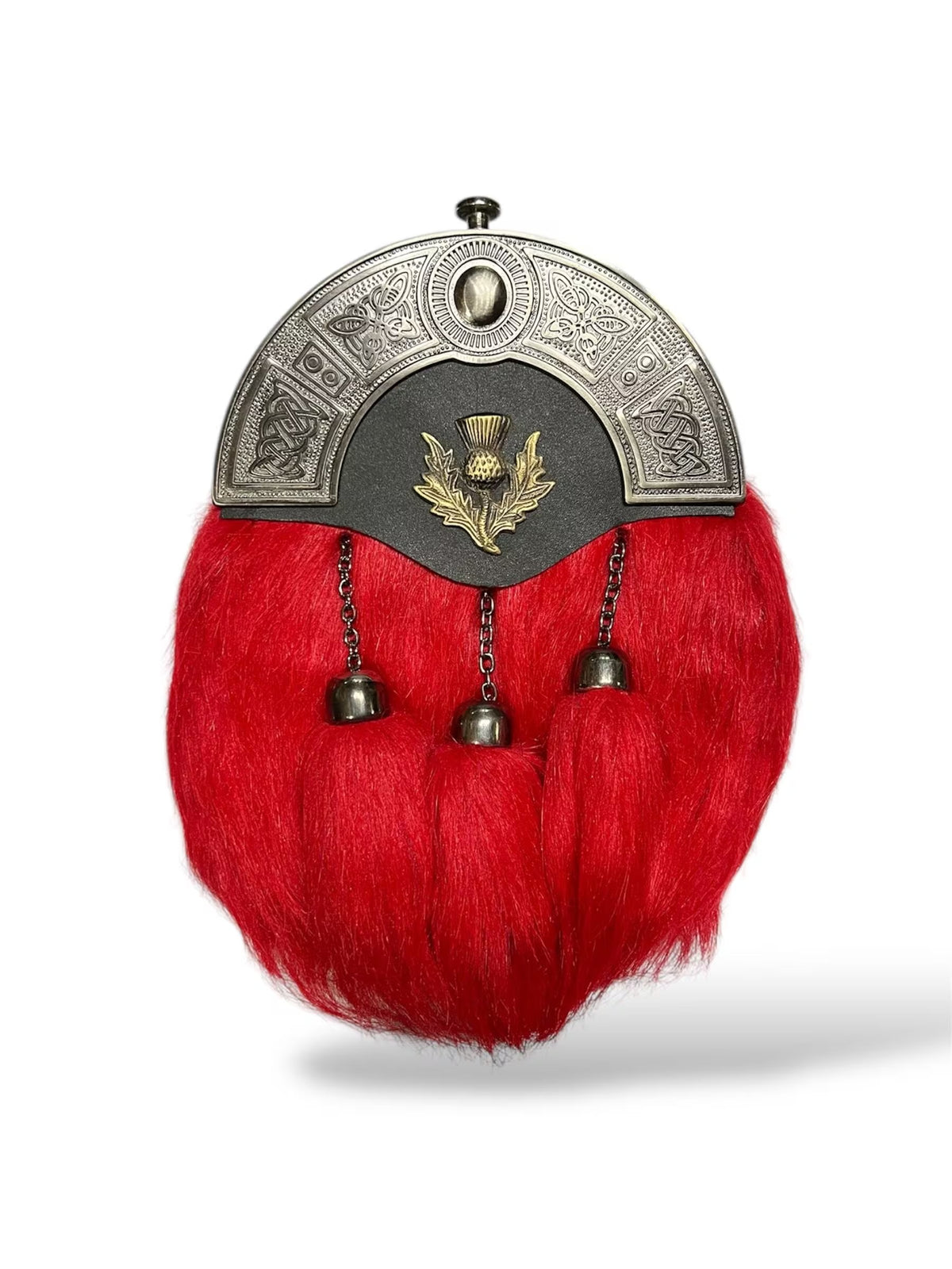Men's Scottish Full Dress Red Sporran | Thistle Badge | 3 Tassels | Kilt Sporran With Chain Belt