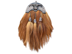 Scottish Men's Brown Horse Hair Sporran with 3 Long Tassels | Celtic Cantle Kilt Sporran with Chain Strap