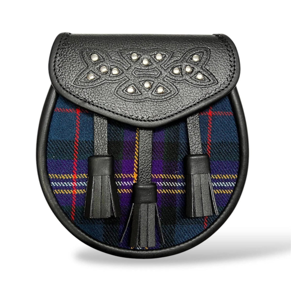 Scottish Men's Masonic Tartan Sporran | Handmade Leather 3 Tassel Kilt Sporran With Chain Strap