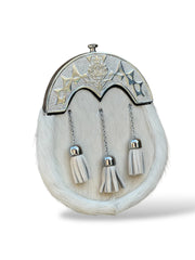 Men's Scottish White Sporran With Chrome Plate | 3 Tassel Highland Kilt Sporran With Chain Belt