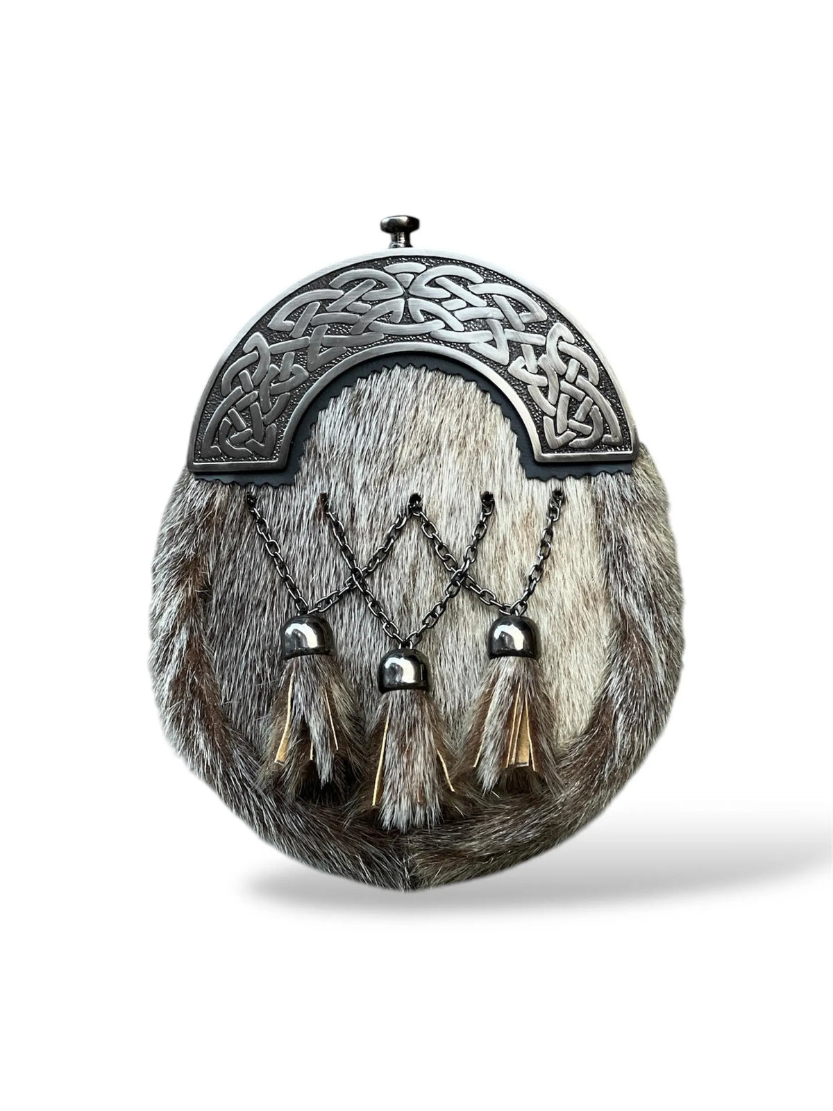 Men’s Scottish Antique Plate Kilt Sporran | Celtic 3 Tassel Highland Sporran with Chain Belt