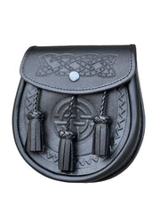 Scottish Handmade Sporran | Black Leather | With Chain Strap