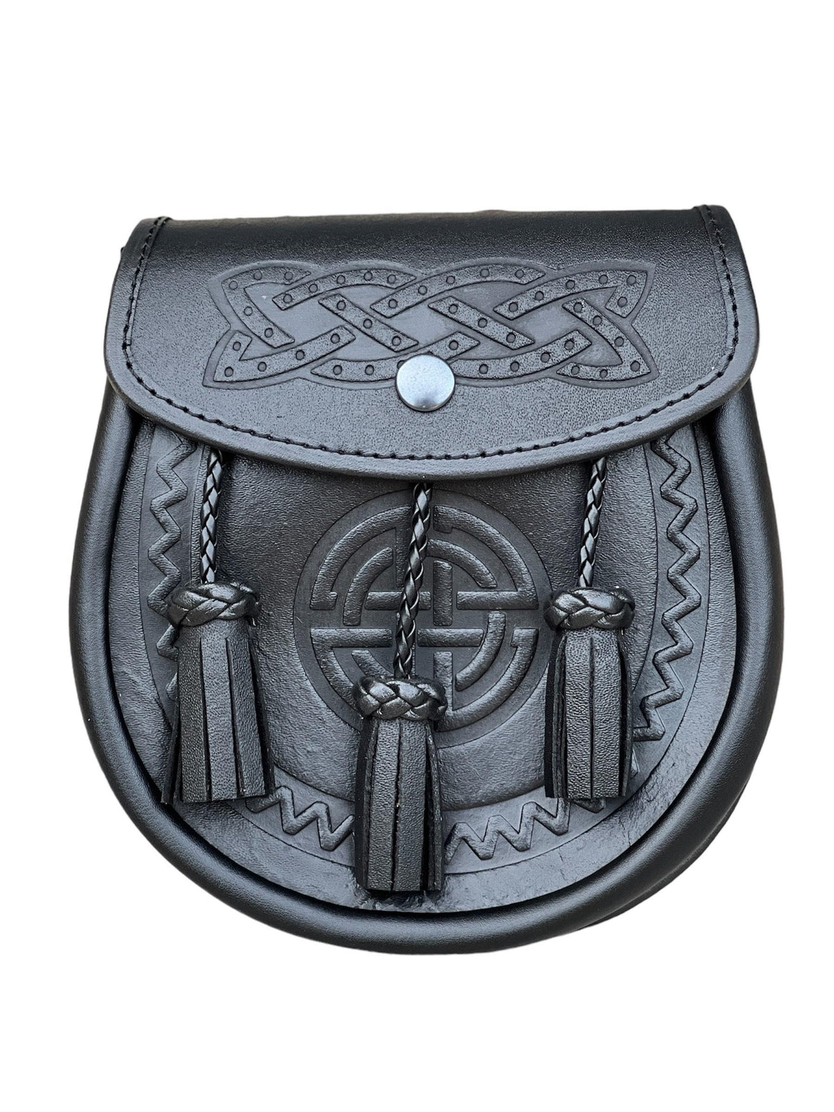 Scottish Handmade Sporran | Black Leather | With Chain Strap