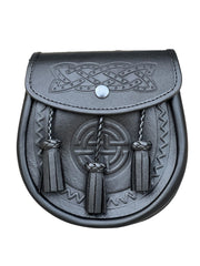 Scottish Handmade Sporran | Black Leather | With Chain Strap