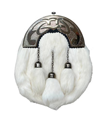 Men’s Scottish White Chrome Sporran | 3 Tassel Kilt Sporran | Celtic Plate | Chain Belt