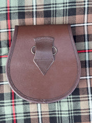 Men’s Brown Leather Kilt Sporran | Antique Stag Head 3 Tassel Scottish Sporran with Chain Belt