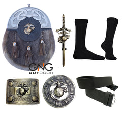 Men's Scottish US Marine Sporran Set | 6 Piece Kilt Accessory Set With Sporran, Belt, Brooch, Buckle, Sgian Dubh & Socks