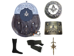 Men's Scottish Masonic Sporran Set | Antique Sporran | Brooch, Buckle, Pin, Belt, Socks & Chain