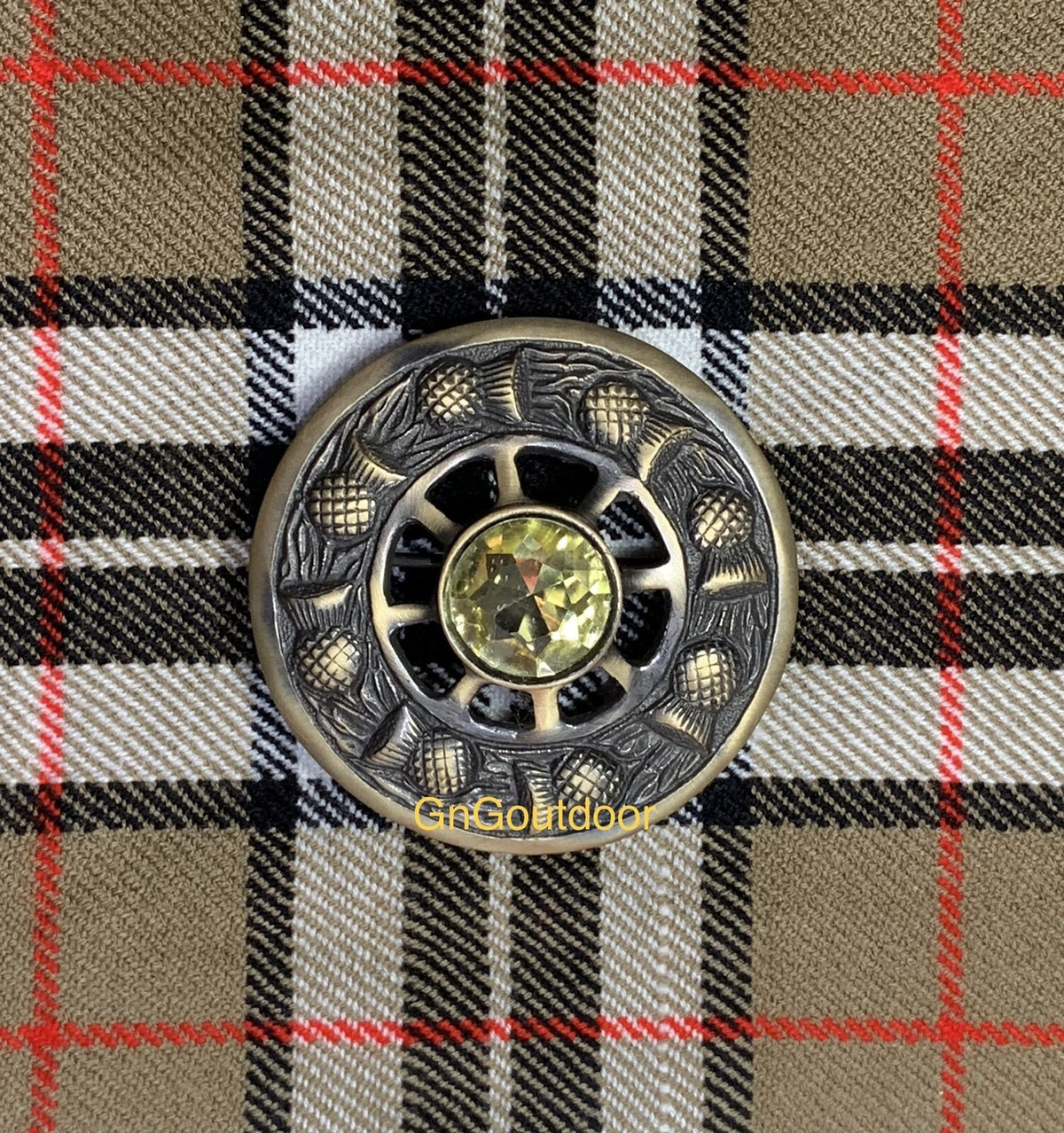 Scottish Kilt Fly Plaid Brooch Thistle Design Yellow Stone Highland Antique Kilt Brooch Pin