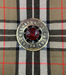 Scottish Kilt Fly Plaid Brooch Thistle Design Red Stone Highland Antique Kilt Brooch Pin
