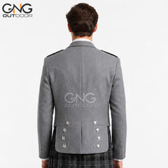 Men’s Grey Scottish Prince Charlie Jacket & Waistcoat Set  Formal Kilt Jacket