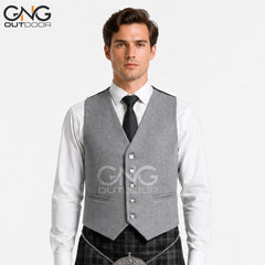 Men’s Grey Scottish Prince Charlie Jacket & Waistcoat Set  Formal Kilt Jacket
