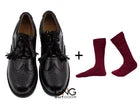 Scottish Men's Black Leather Ghillie Brogues Kilt Shoes with Maroon Socks