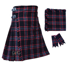 Men's 8-Yard Hamilton Grey Tartan Kilt  Men's 8-Yard Black Magic Tartan Kilt Set  With Fly Plaid & Flashes