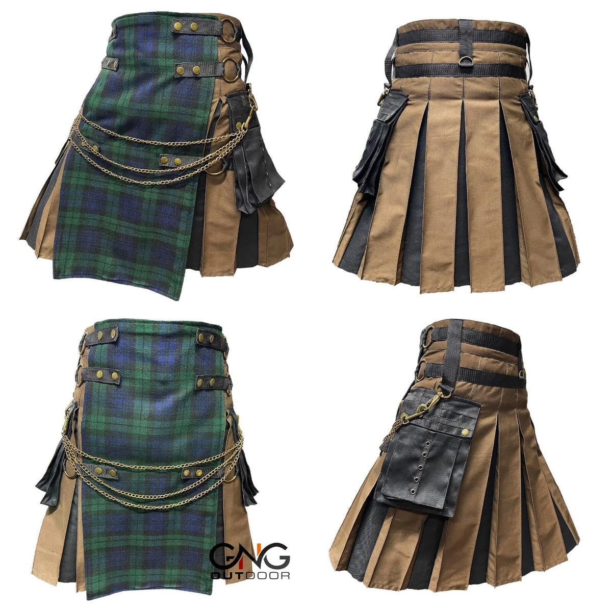 Men's Black Watch Tartan Gothic Utility Kilt Scottish Highland Front Apron Kilt, Sizes 28-62