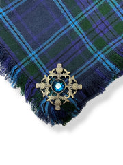 Men's Spirit of Scotland Tartan Fly Plaid with Antique Thistle Blue Stone Brooch