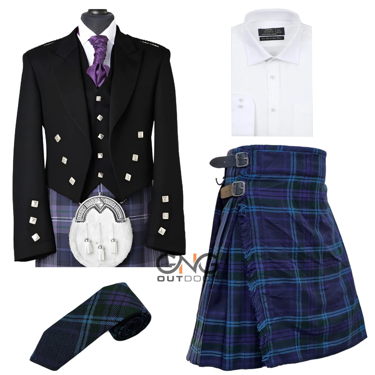 Men's 4-Piece Prince Charlie Kilt Outfit | Formal Wedding Highland Dress