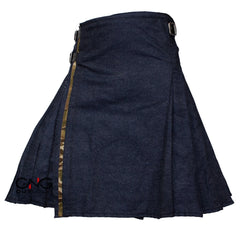 Men's Scottish Denim Hybrid Kilt | Blue Fashion Sports Kilt with Camouflage Pleat