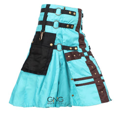 Men's Scottish Aqua Utility Kilt | Brown Cross Strap & Black Nylon Hybrid Sports Kilt