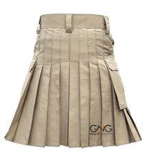 Men’s Khaki Tactical Utility Kilt  Scottish Ripstop Cotton Cargo Kilt