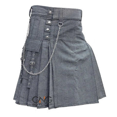 Men’s Grey Scottish Utility Kilt | Modern Highland Fashion Kilt with Cargo Pockets 28–62