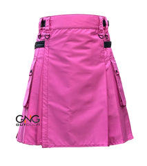 Men's Pink Modern Utility Kilt with Black Leather Straps