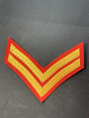 British Military Corporal 2 Bar Chevron Rank Badge Gold on Red