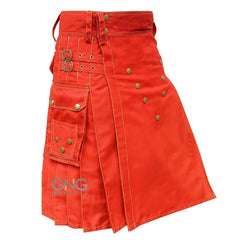 Men's Scottish Cotton Utility Kilt Modern Highland Fashion Cargo Kilt in Multiple Colors