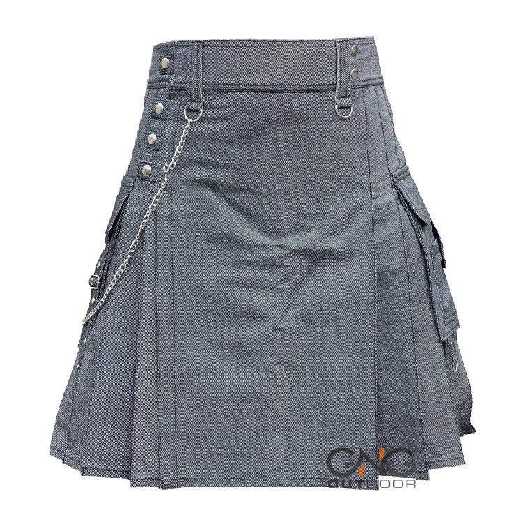 Men’s Grey Scottish Utility Kilt | Modern Highland Fashion Kilt with Cargo Pockets 28–62