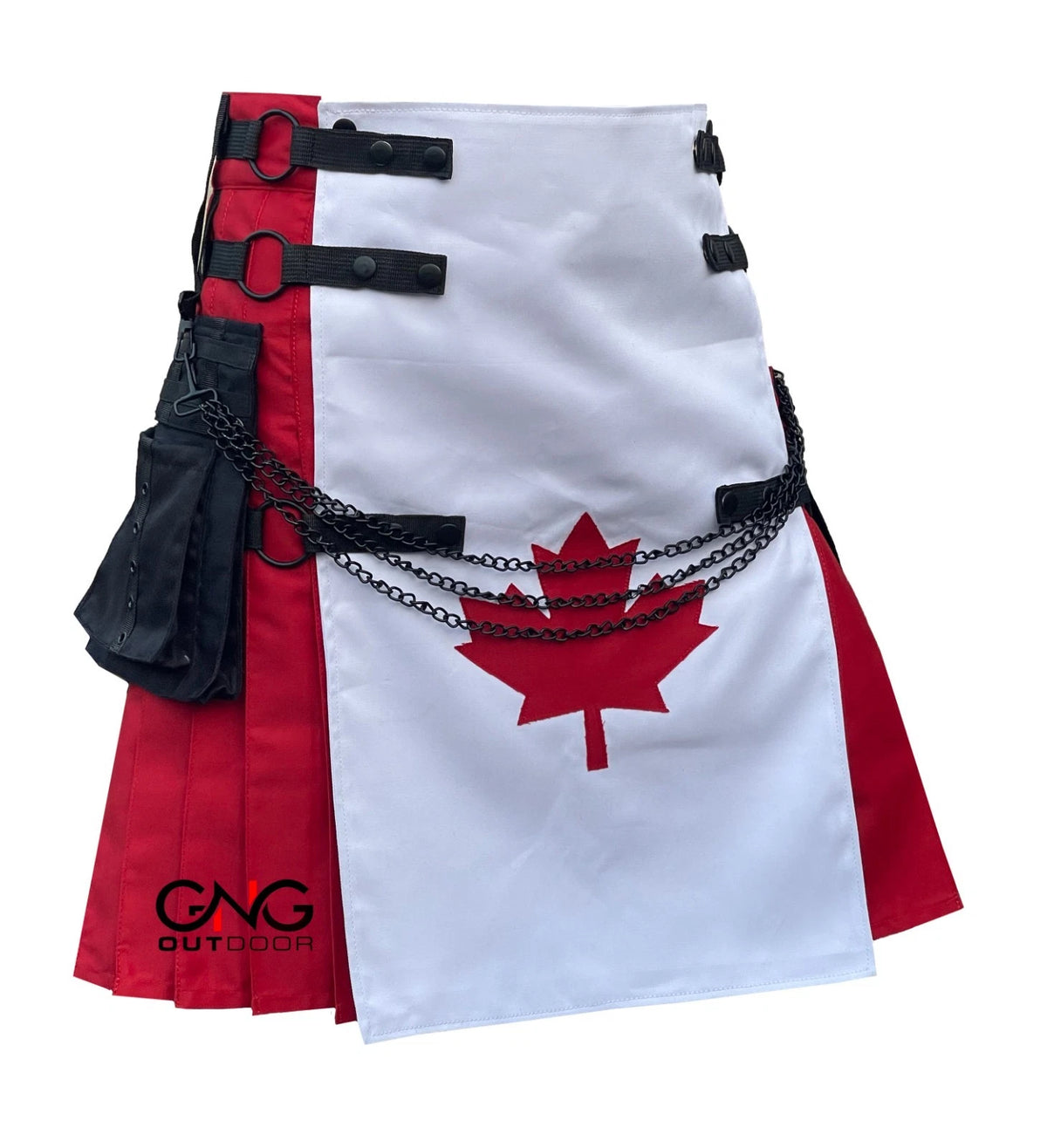 Men's Patriotic Canadian Flag Utility Kilt | Red & White Modern Fashion Chain Kilt