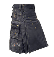 Men's Scottish Cotton Utility Kilt Modern Highland Fashion Cargo Kilt in Multiple Colors
