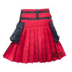 Men's Patriotic Canadian Flag Utility Kilt | Red & White Modern Fashion Chain Kilt