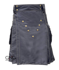 Men's Black Utility Kilt with Contrast Stitching & Studs  28" to 62"