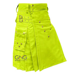 Men's Scottish Cotton Utility Kilt Modern Highland Fashion Cargo Kilt in Multiple Colors