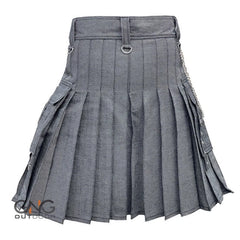Men’s Grey Scottish Utility Kilt | Modern Highland Fashion Kilt with Cargo Pockets 28–62