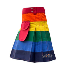 Men's Multicolor Striped Utility Kilt with Cargo Pocket  Bold Modern Pleated Design