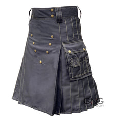 Men's Black Utility Kilt with Contrast Stitching & Studs  28" to 62"