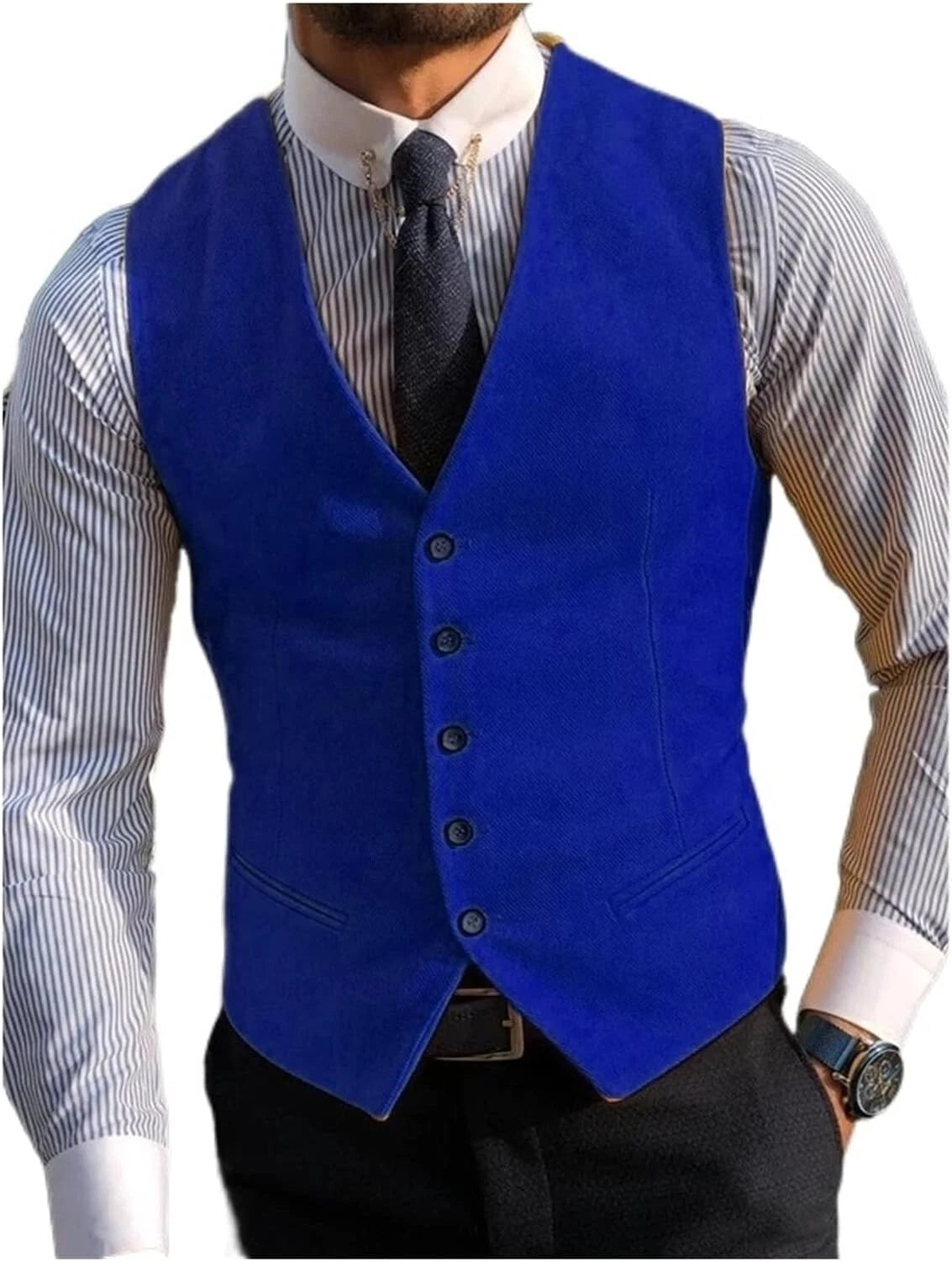 Men's Royal Blue 5-Button Waistcoat  Formal Scottish Kilt Vest for Weddings