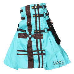 Men's Scottish Aqua Utility Kilt | Brown Cross Strap & Black Nylon Hybrid Sports Kilt