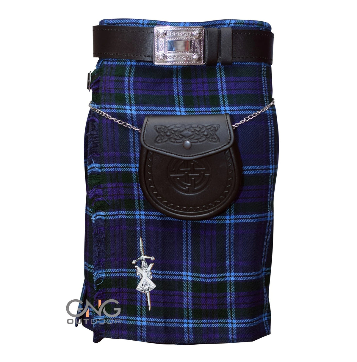 Men’s Scottish Spirit of Scotland Tartan Kilt 5 Yard Highland Wedding Kilt with Leather Sporran